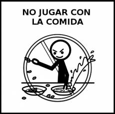 NO JUGAR CON LA COMIDA - Pictograma (blanco y negro)